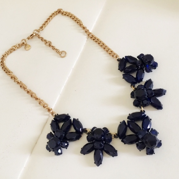 JUST IN*J.Crew Dark Blue Flower Statement Necklace - Picture 5 of 8
